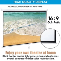 Projector Screen 80 Inch 16:9 4K HD Manual Pull Down Home Theater White