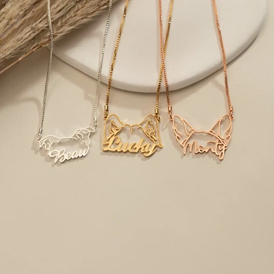 Personalized Dog Ears Necklace, Dainty Dog Name Necklace, Custom Pet Jewelry, Pet Name Necklace,Pet Memorial Gift,Birthday Gift