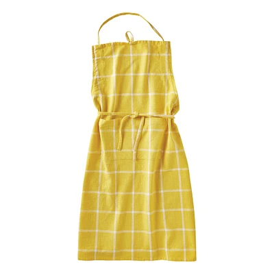 Classic Check Slub Bib Apron with Large Pocket and Waist Tie Yellow, One Size Fits Most, Machine Wash