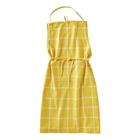 Classic Check Slub Bib Apron with Large Pocket and Waist Tie Yellow, One Size Fits Most, Machine Wash