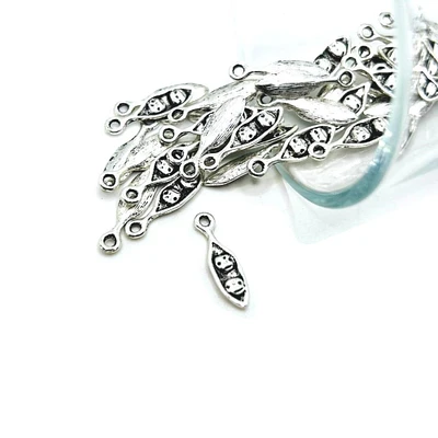 4, 20 or 50 Pieces: Tiny Silver Peas in a Pod Charms