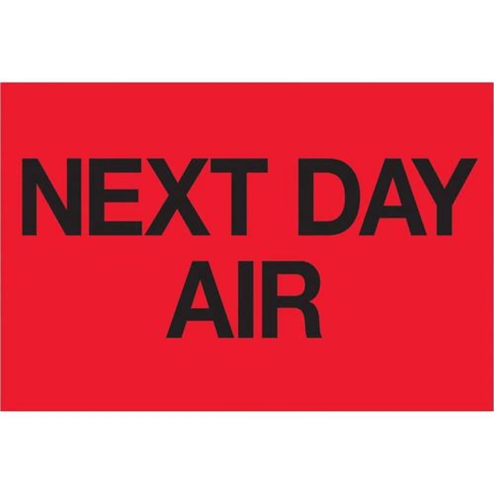 Tape Logic Labels, "Next Day Air", 2" x 3", Fluorescent Red, 500/Roll