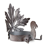 Silver Iron Sitting Turkey Leaf Pillar Candle Holder. 4.39L x 6.27W x 4.75H inches