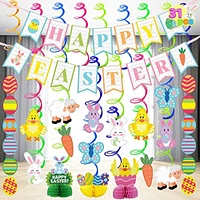 JOYIN 31 PCS Easter Decorations Egg Bunny Foil Swirl Party Hanging Decoration huge Value Kit for Easter and Themed Party Decoration bid