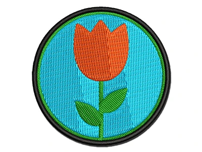 Tulip Flower in Circle Multi-Color Embroidered Iron-On Patch Applique