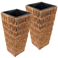 Sunnydaze 11 in Hyacinth Poly-Wicker Planter - Barley - Set of 2 by