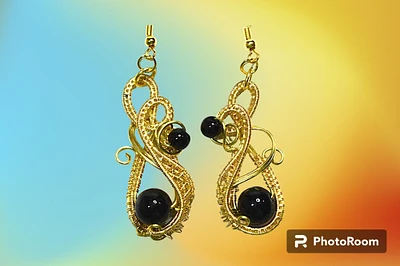 Gold 2 Black Pearl Earrings