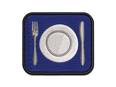 Place Setting Fork Knife Plate Utensil Eating Sketch Multi-Color Embroidered Iron-On Patch Applique