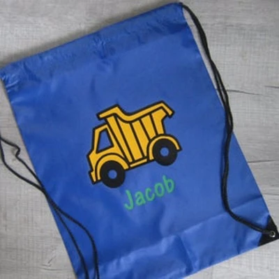 Personalized Custom Name Dump Truck Drawstring Bag, Construction Backpack
