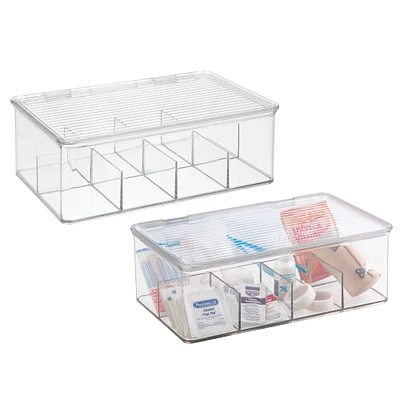 mDesign Plastic Divided First Aid Storage Box Kit with Hinge Lid