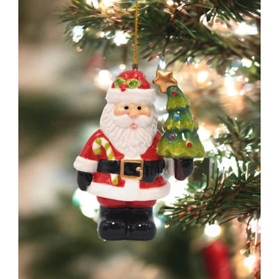 kevinsgiftshoppe Ceramic Santa With Christmas Tree Ornament, Home Dcor, Gift for Her, Gift for Mom, Kitchen Dcor, Christmas Dcor