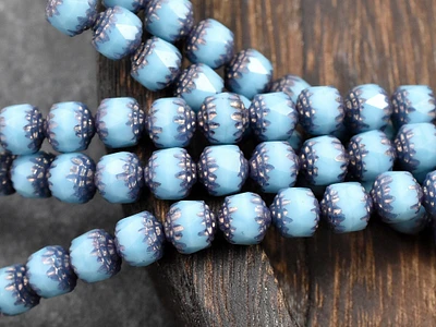 *15* 8mm Bronze Washed Cadet Blue Cathedral Beads