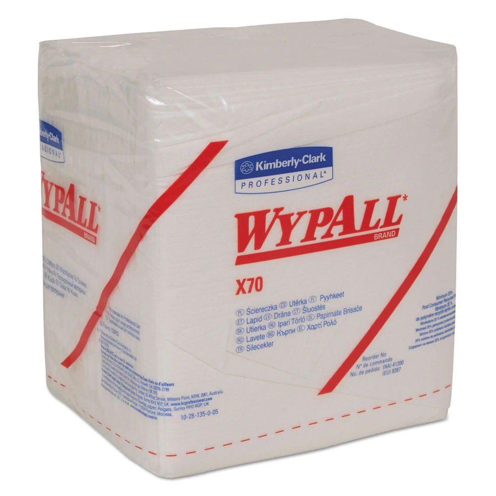 WypAll X70 Cloths, 1/4 Fold, 12 1/2 x 12, White, 76/Pack, 12 Packs/Carton