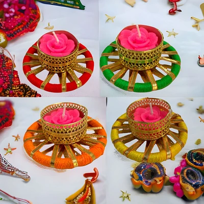 4 Ct Tealight Candle Holders, Eid Decoration, Diwali Decorations, Boho Decor, Tea Lights Holder, Navrathri, Housewarming Decor, Pooja Return Gift,