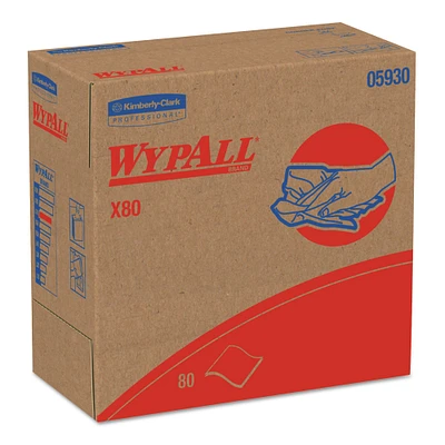 WypAll X80 Cloths with HYDROKNIT, 9.1 x 16.8, Red, Pop-Up Box, 80/Box, 5 Box/Carton