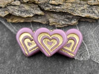 *6* 14x16mm Bronze Washed Pink Heart Beads