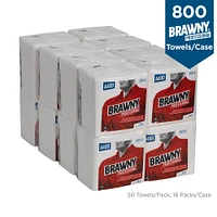 Brawny Professional A400 Disposable Cleaning Towel, ¼-Fold, White, 50 Towels/Pack, 16 Packs/Case, Towel (WxL) 13" x 13"