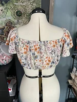 Boho Crop Top Short Sleeve, Off Shoulder Blouse, Floral Shirt