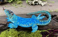 Blue Gecko, Shimmery, Lizard, Facing Left,Embroidered, Iron on Patch