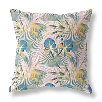 18 Blue Gold Tropical Indoor Outdoor Throw Pillow