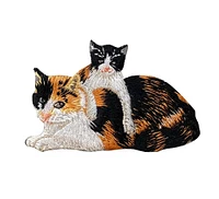 Calico Cat, Mother, Kitten, Realistic Pets, Embroidered, Iron on Patch