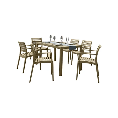 Luxury Commercial Living 7-Piece Taupe Brown Rectangle Patio Dining Set with Arm Chairs 55"