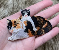 Calico Cat, Mother, Kitten, Realistic Pets, Embroidered, Iron on Patch