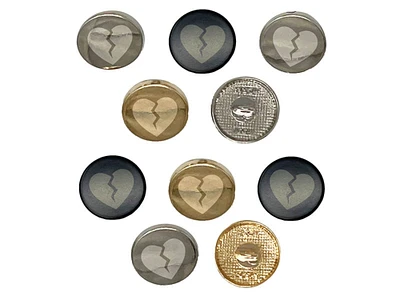 Broken Heart Love 0.6" (15mm) Round Metal Shank Buttons for Sewing