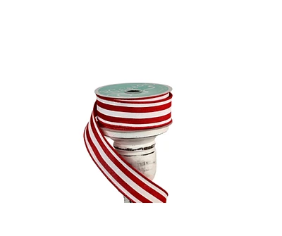 1.5"x10YD Vertical Striped Red Wired Christmas Ribbon - White/Red - Festive Accent for Holiday Crafts and Decor-RGC156524