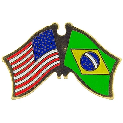 American & Brazil Flags Pin 1"