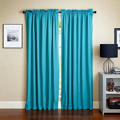 Blazing Needles 108-inch by 52-inch Twill Curtain Panels (Set of 2) - Aqua Blue