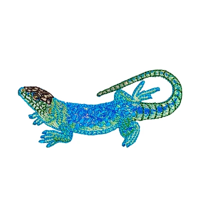 Blue Gecko, Shimmery, Lizard, Facing Left,Embroidered, Iron on Patch