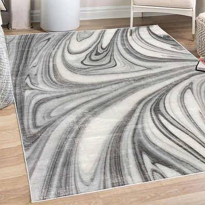 Ambesonne Abstract Decorative Rug, Mix of White and Black Hallucinatory and Surreal Liquid Marble Graphic Design Style Art, Quality Carpet for Bedroom Dorm and Living Room, Grey