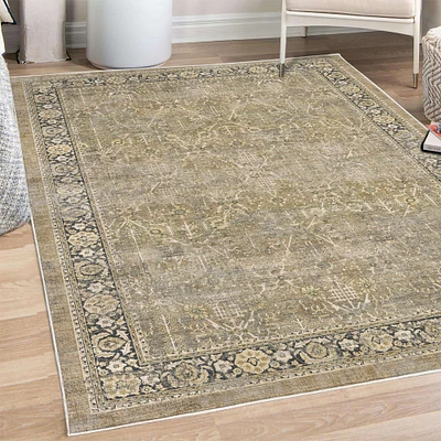 Ambesonne Boho Decorative Rug, Retro Themed Jumble Folk Culture Ornamental Forms and Floral Motives Print, Quality Carpet for Bedroom Dorm and Living Room, Khaki and Dark Grey