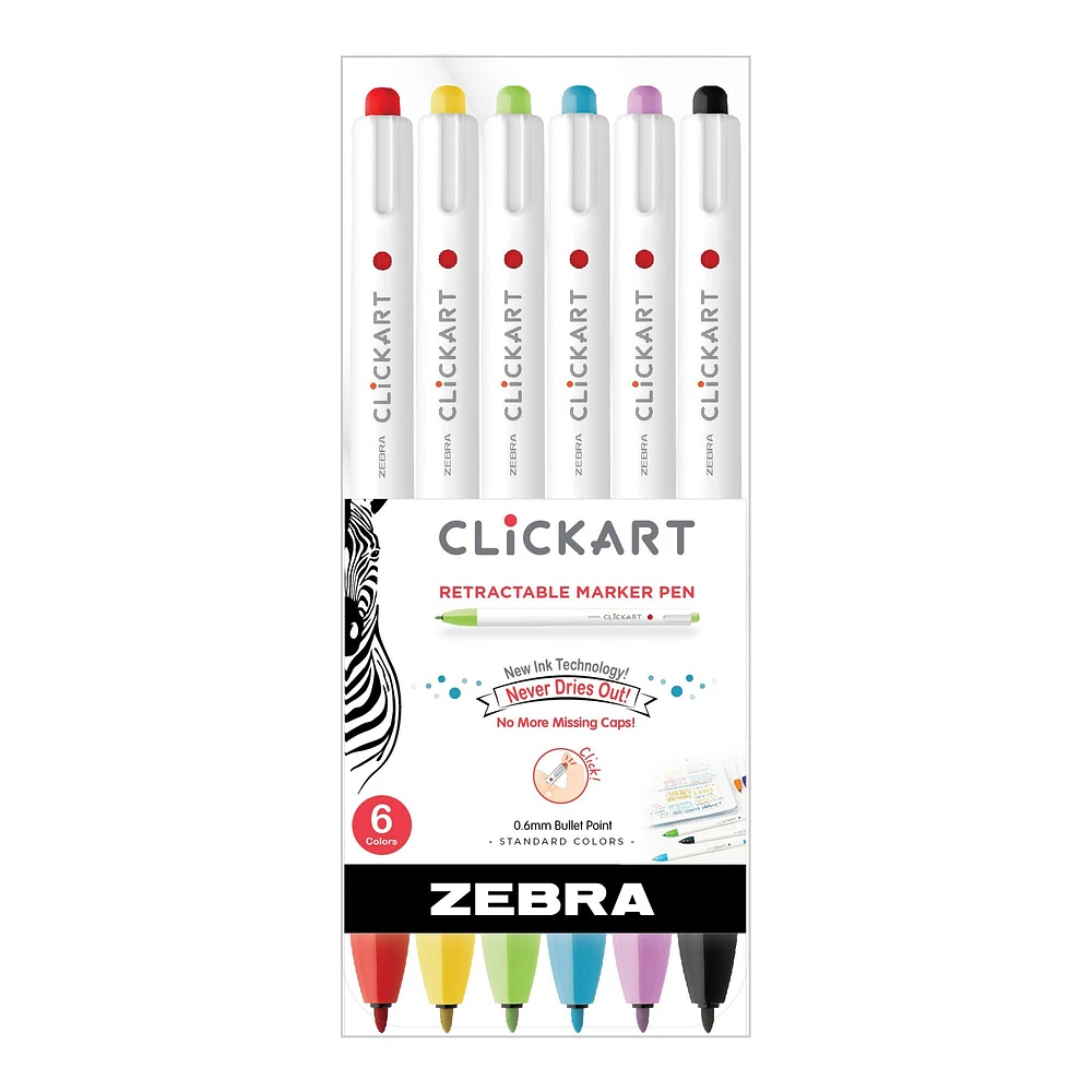 Zebra ClickArt Retractable Marker Pen Set, .6mm