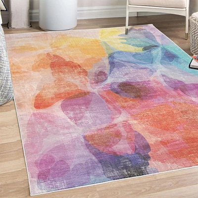 Ambesonne Floral Decorative Rug, Vibrant Colors Abstract Creative Watercolor Style Flower Pattern Design of Artwork, Quality Carpet for Bedroom Dorm and Living Room, Multicolor