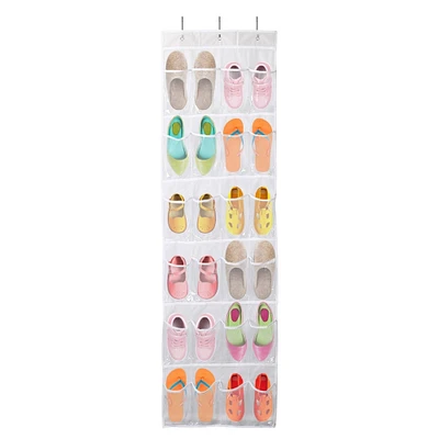 Global Phoenix Over the Door Shoes Rack 24-Pocket Crystal Clear Organizer 6-Layer Hanging Storage Shelf for Shoes Slippers Small Toys