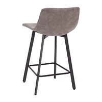 Merrick Lane Oretha Set of 2 Modern Upholstered Stools with Contoured, Low Back Bucket Seats and Iron Frames