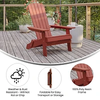 Merrick Lane Riviera Poly Resin Folding Adirondack Lounge Chair - All-Weather Indoor/Outdoor Patio Chair