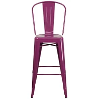 Merrick Lane Sabine Metal Indoor-Outdoor Barstool with Vertical Slat Back and Integrated Footrest