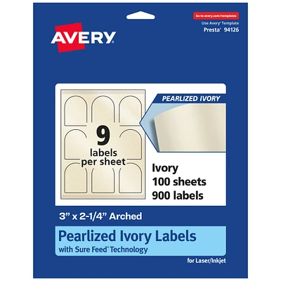Avery Pearlized Ivory Arched Labels with Sure Feed Technology, Print-to-the-Edge, 3" x 2.25"