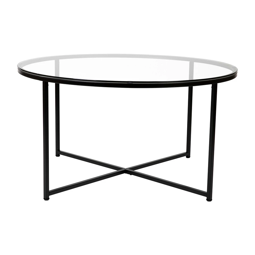 Merrick Lane Fairdale Coffee Table with Round Cross Brace Frame