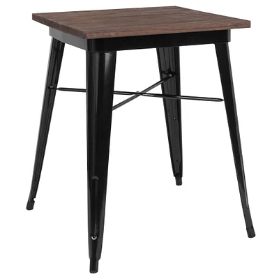 Merrick Lane Ardennes 23.5 Steel Indoor Contemporary Table With Square Rustic Wood Top