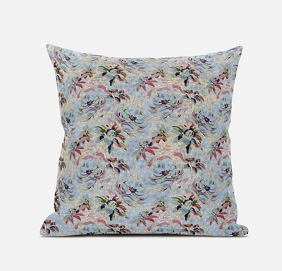 20" Light Blue Red Roses Zippered Suede Throw Pillow