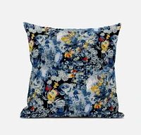 16" Blue Yellow Springtime Zippered Suede Throw Pillow