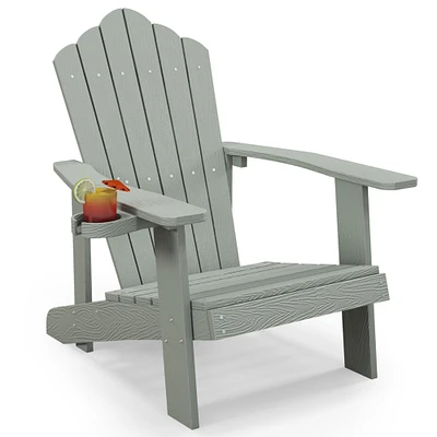 Gymax Patio HIPS Outdoor Weather Resistant Slatted Chair Adirondack Chair w/ Cup Holder