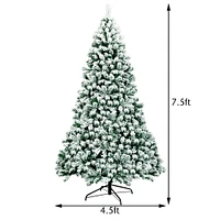 Costway 7.5Ft Pre-Lit Premium Snow Flocked Hinged Artificial Christmas Tree w/550 Lights