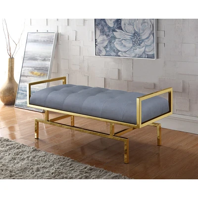 Iconic Home Melinda PU Leather Modern Contemporary Tufted Seating Goldtone Metal Leg Bench