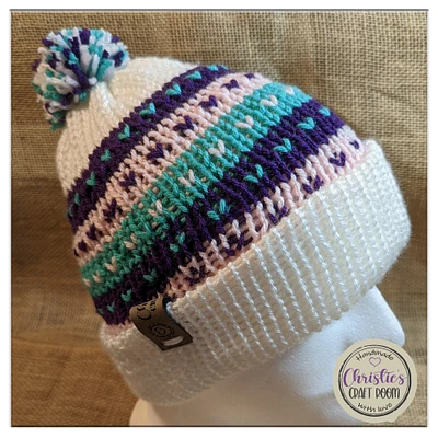 Knitted Fair Isle Beanie with Pom Pom