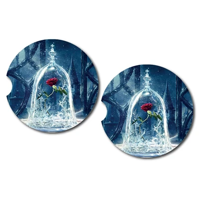 Glass Dome Covered Rose Car Coasters | Set of Two